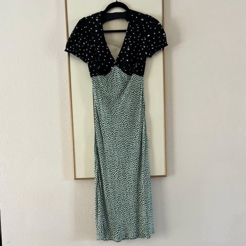 re:named bias cut midi dress floral open back size small